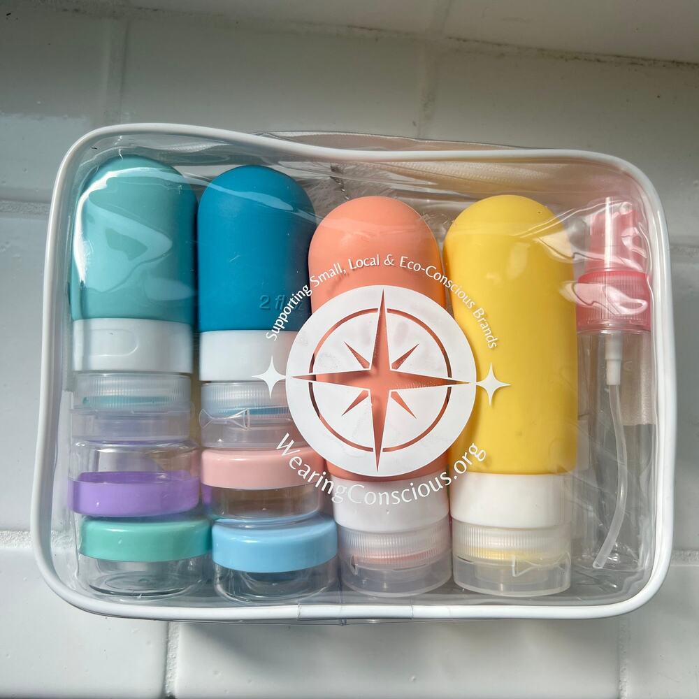 TSA-Approved Reusable Silicone Travel Bottles Set WITH LOGO – 16 pc / White Pack
